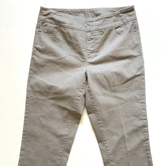 Slim Sation Pull On Crop Cropped Pants Womens 14 Gray High Hem Slimming Stretch - Picture 2 of 9